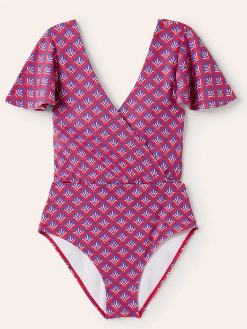 Boden Limnos Wrap One-Piece Pink & Purple Swimsuit, Flutter Sleeve, Size 12 NWOT